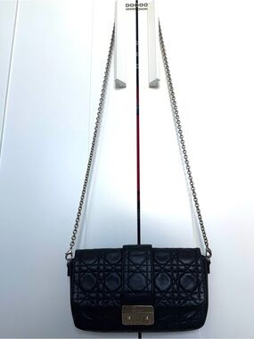 🫶🏼SOLD🫶🏼 Dior Black Quilted Mini Shoulder Bag with Long Silver Chain